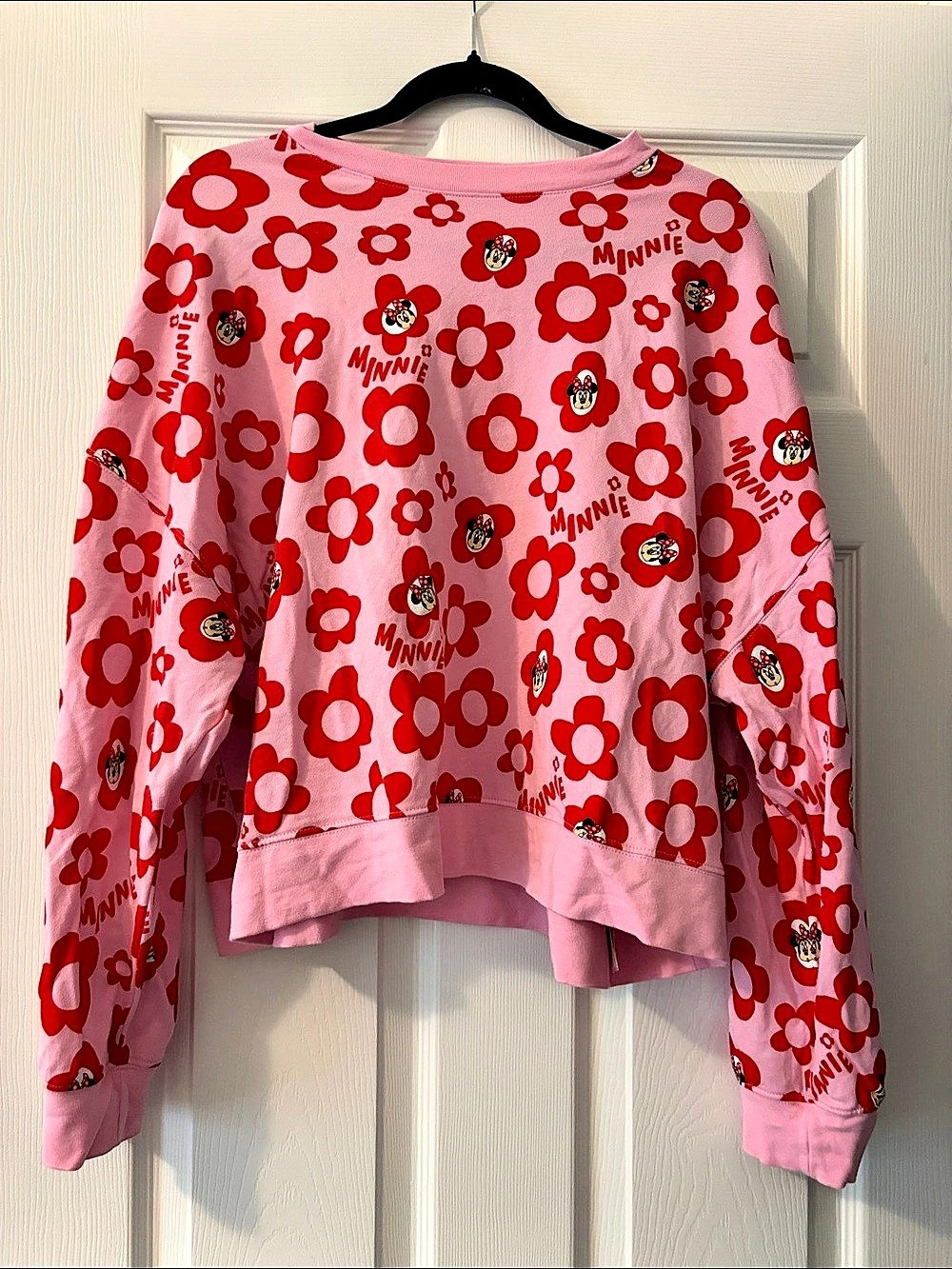 Disney Minnie Mouse Pink Crewneck Sweatshirt With Red Floral Print